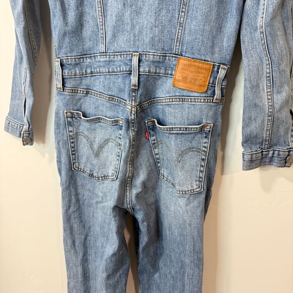 Levi's Kick Flare Jumpsuit Denim Jean Ankle Boiler Suit Overall Utility Medium - Picture 8 of 14